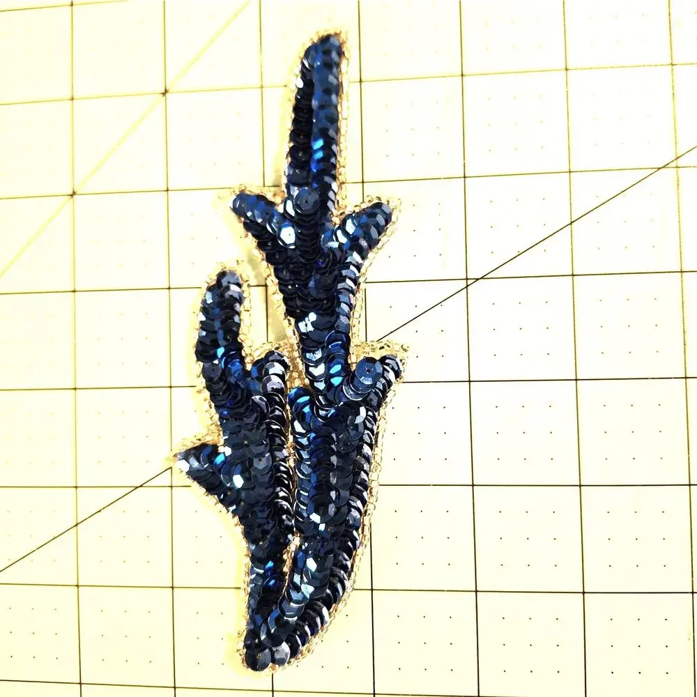Sequin and Bead Appliques Blue and Silver Left and Right Pair